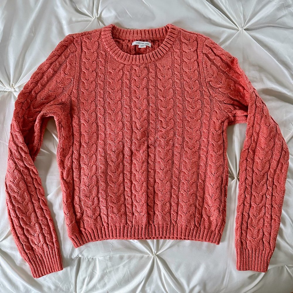 American Eagle Coral Peach Cable Knit Sweater